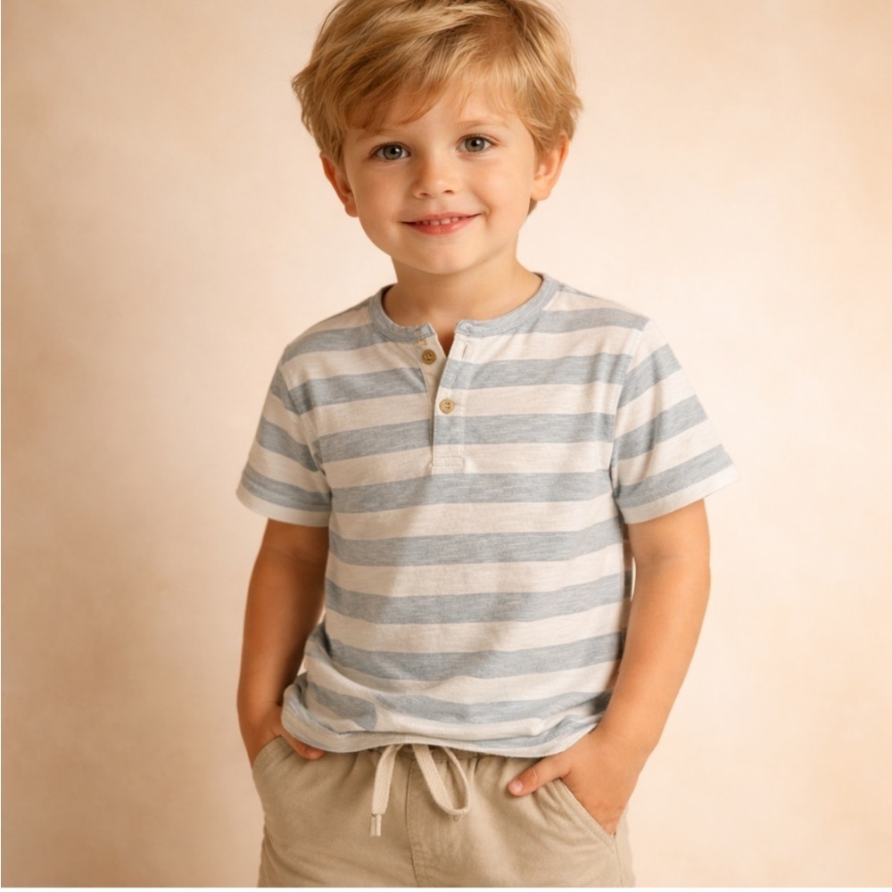 Little Co. by Lauren Conrad 3T Blue & White Striped Organic Cotton Henley Tee